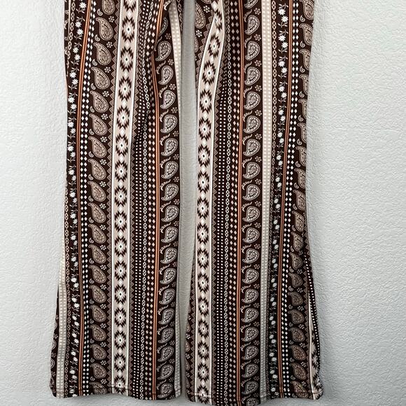 Shosho Brown Aztec Paisley Floral Stripe Flared T-Shirt Legging Pants Small - Picture 8 of 10